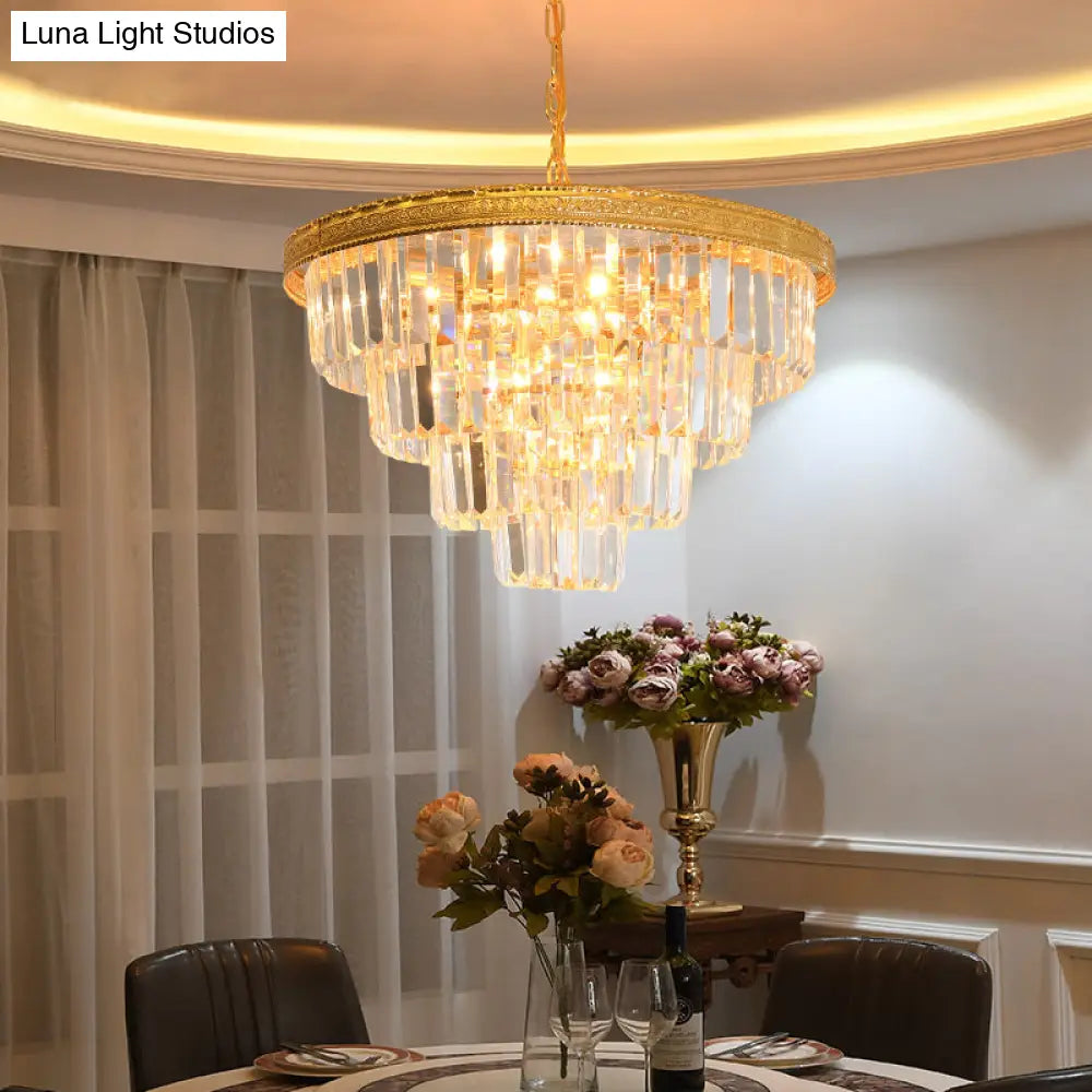 Modern Conical Crystal Chandelier - 5 Gold Heads Living Room Ceiling Lamp