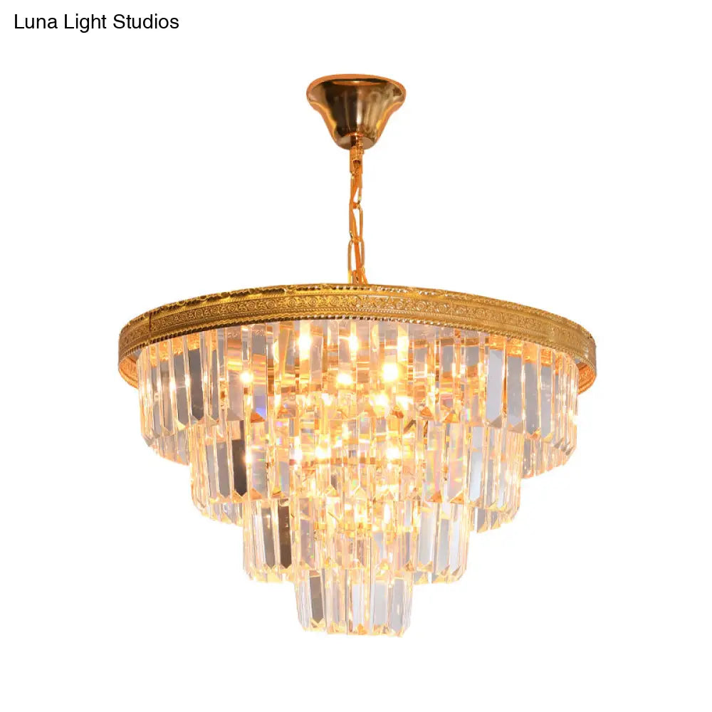 Modern Conical Crystal Chandelier - 5 Gold Heads Living Room Ceiling Lamp