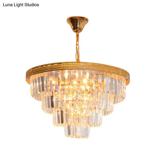 Modern Conical Crystal Chandelier - 5 Gold Heads Living Room Ceiling Lamp