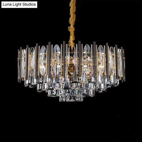Modern Conical Crystal Pendant Chandelier - Clear 7-Light Black Living Room Hanging Lamp