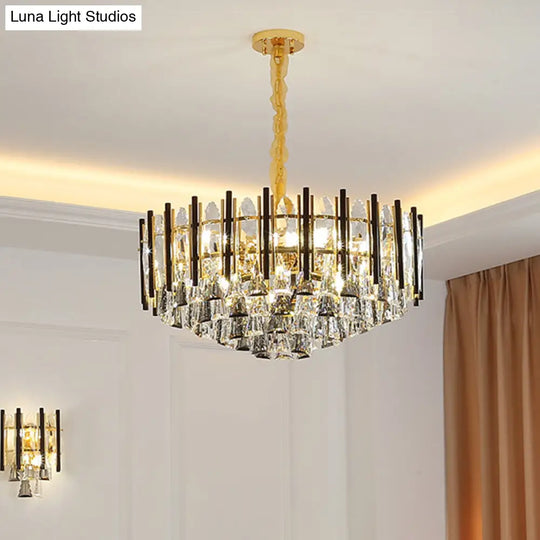 Modern Clear Crystal 7-Light Black Conical Chandelier - Stylish Living Room Pendant Lamp Kit