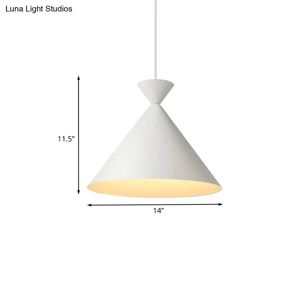 Modern Conical Metal Hanging Ceiling Light - 1-Light Pendant Lamp In White