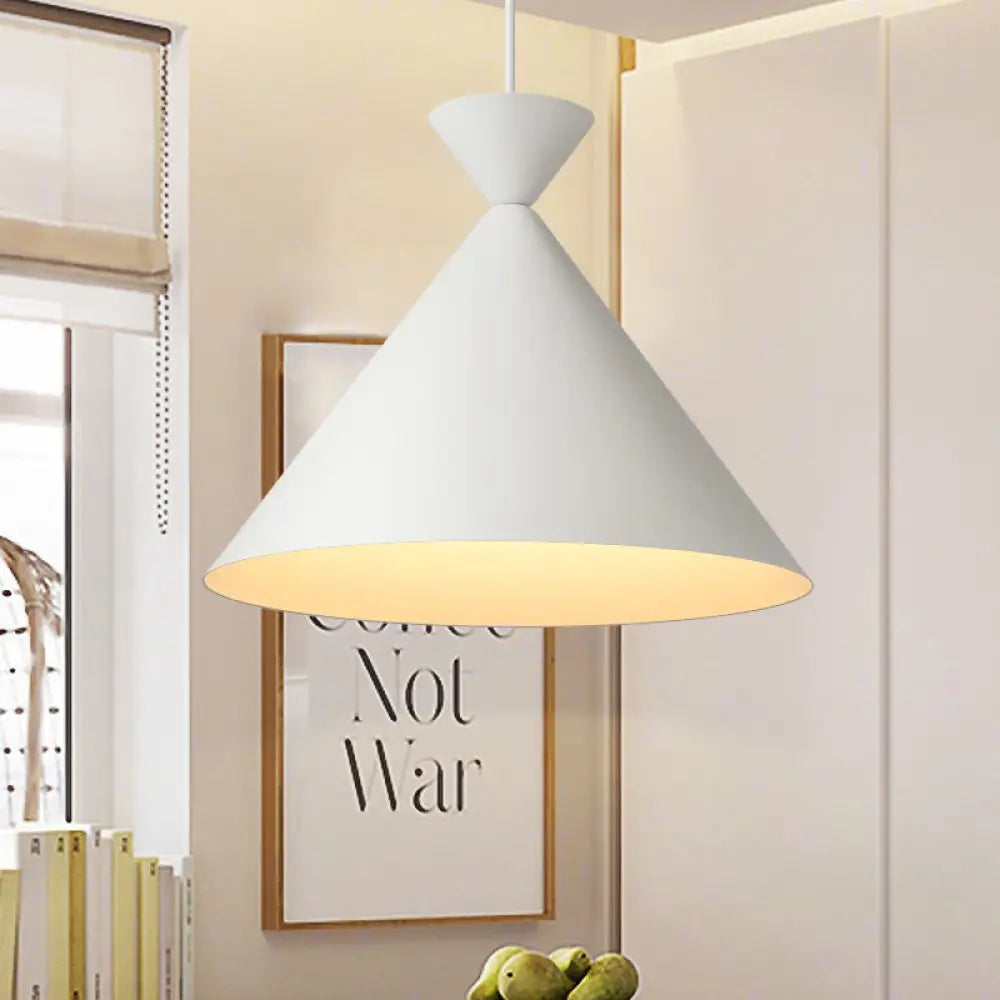 Modern Conical Metal Hanging Ceiling Light - 1-Light Pendant Lamp In White