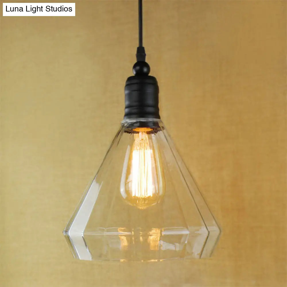 Modern Conical Pendant Light Fixture: Single Bulb Factory Black Finish Clear Glass Ideal For Foyers