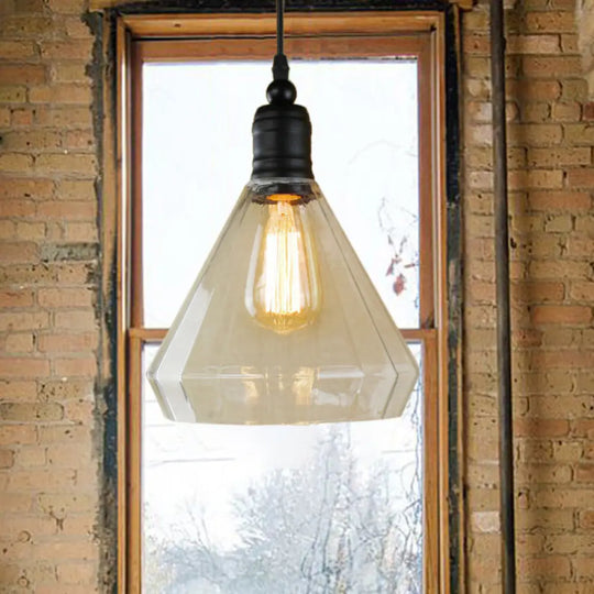 Modern Conical Pendant Light Fixture: Single Bulb Factory Black Finish Clear Glass Ideal For Foyers