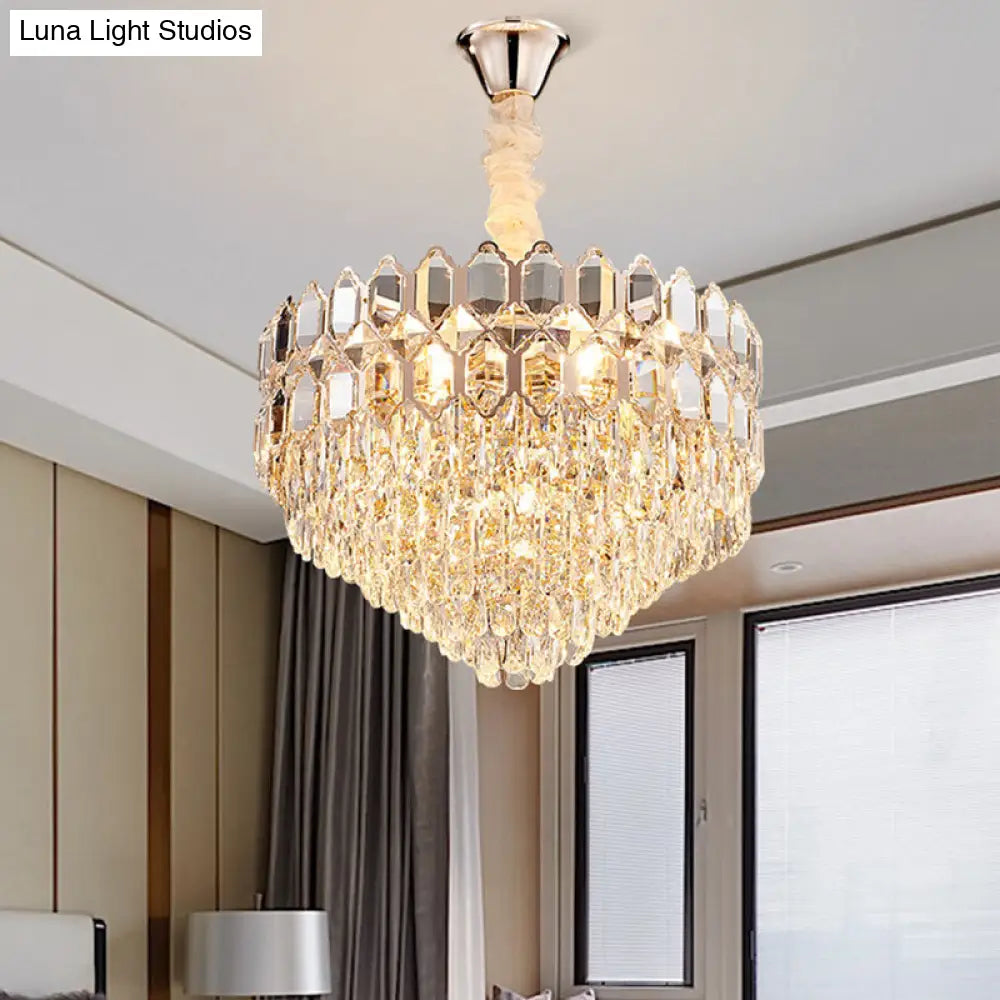 Modern Conical Pendant With K9 Crystal - 6/8 Lights Champagne Chandelier 16/19.5 Wide