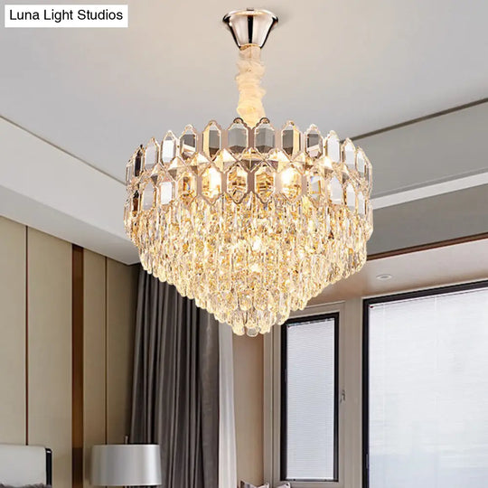 Modern Conical Pendant With K9 Crystal - 6/8 Lights Champagne Chandelier 16/19.5 Wide