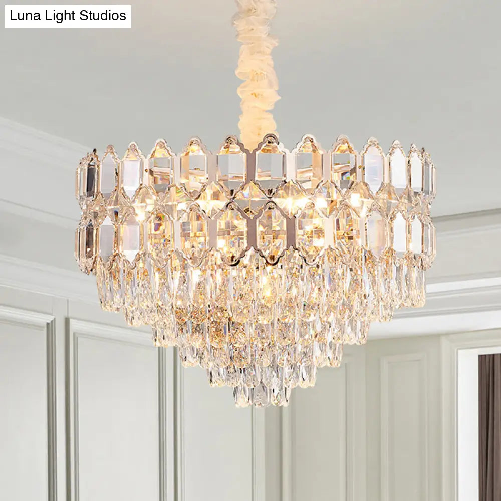 Modern Conical Pendant Lighting: K9 Crystal Chandelier 6/8 Lights Champagne 16’/19.5’ Wide