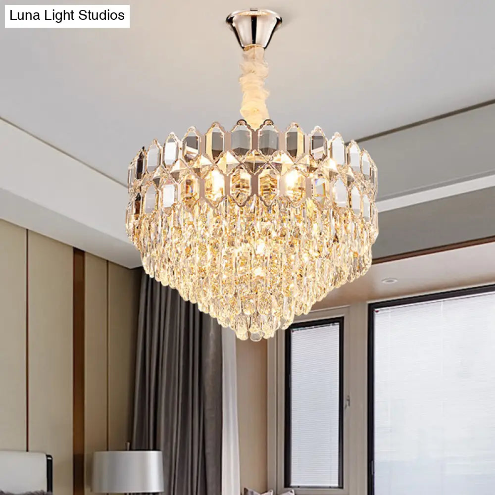 Modern Conical Pendant Lighting: K9 Crystal Chandelier 6/8 Lights Champagne 16’/19.5’ Wide