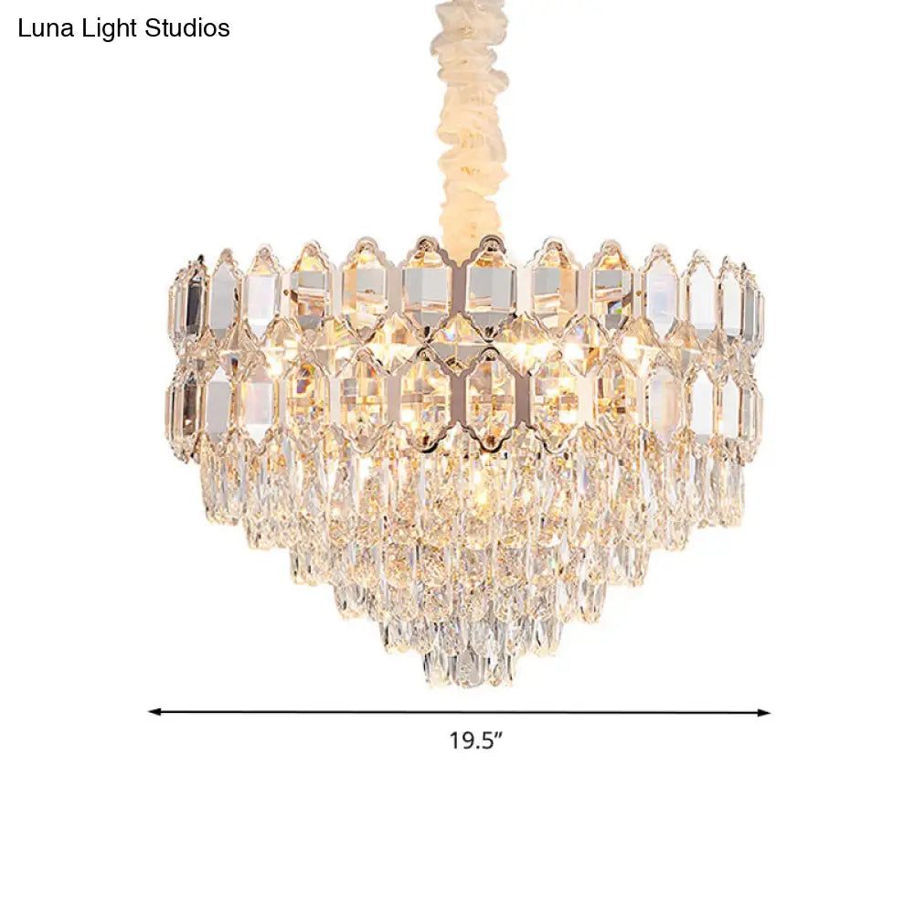 Modern Conical Pendant With K9 Crystal - 6/8 Lights Champagne Chandelier 16/19.5 Wide