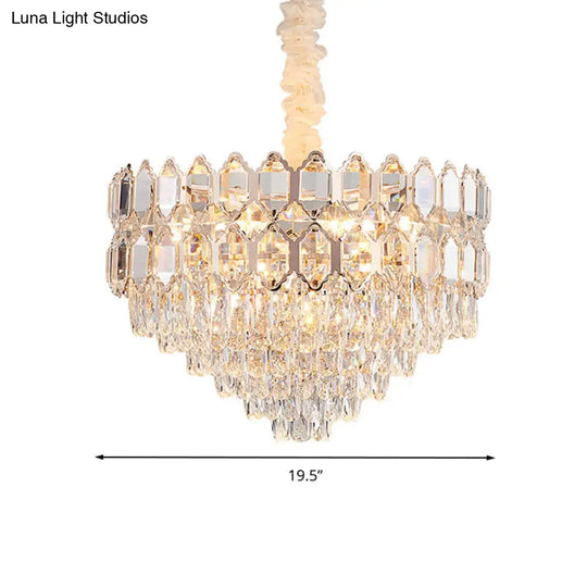 Modern Conical Pendant With K9 Crystal - 6/8 Lights Champagne Chandelier 16/19.5 Wide