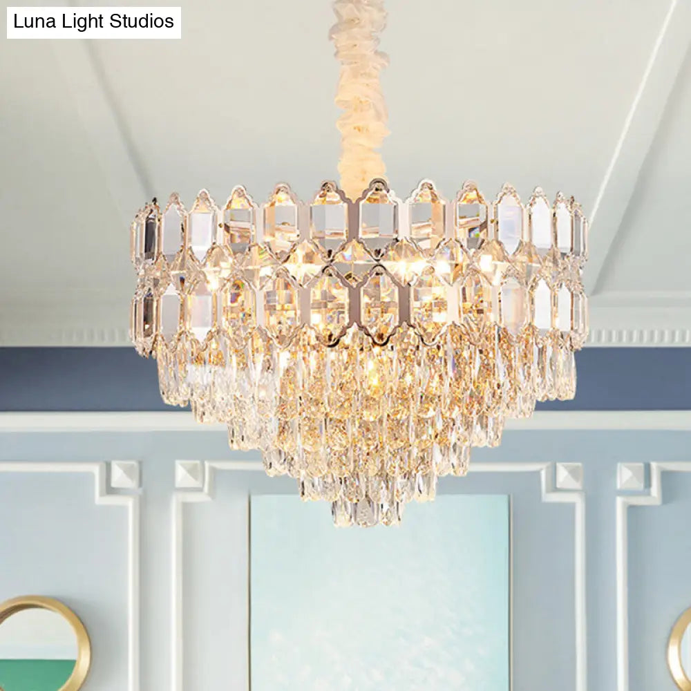 Modern Conical Pendant With K9 Crystal - 6/8 Lights Champagne Chandelier 16/19.5 Wide / 16