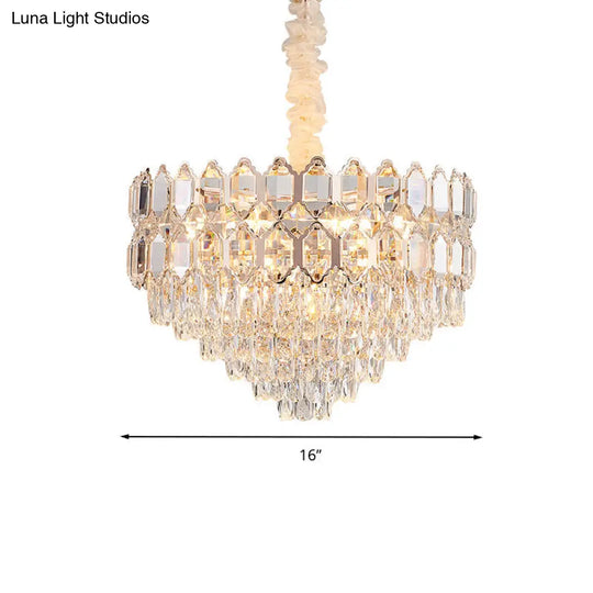 Modern Conical Pendant With K9 Crystal - 6/8 Lights Champagne Chandelier 16/19.5 Wide