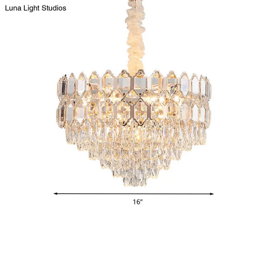 Modern Conical Pendant Lighting: K9 Crystal Chandelier 6/8 Lights Champagne 16’/19.5’ Wide