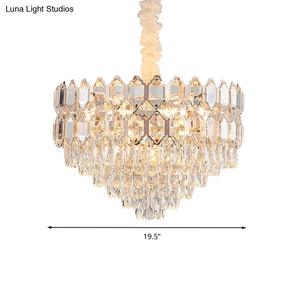 Modern Conical Pendant Lighting: K9 Crystal Chandelier 6/8 Lights Champagne 16’/19.5’ Wide