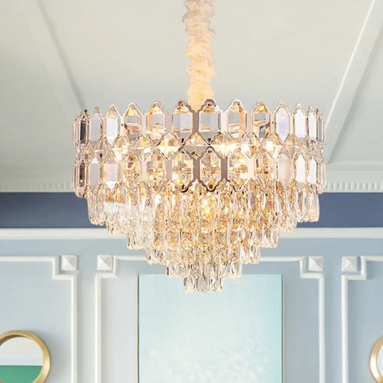 Modern Conical Pendant Lighting: K9 Crystal Chandelier 6/8 Lights Champagne 16’/19.5’ Wide / 16’