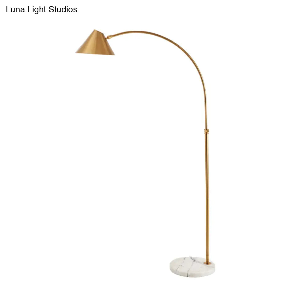 Modern Conical Reading Floor Lamp With Arched Stand - 1-Light Gold Finish