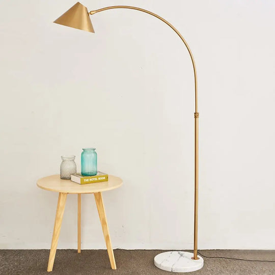 Modern Conical Reading Floor Lamp With Arched Stand - 1-Light Gold Finish