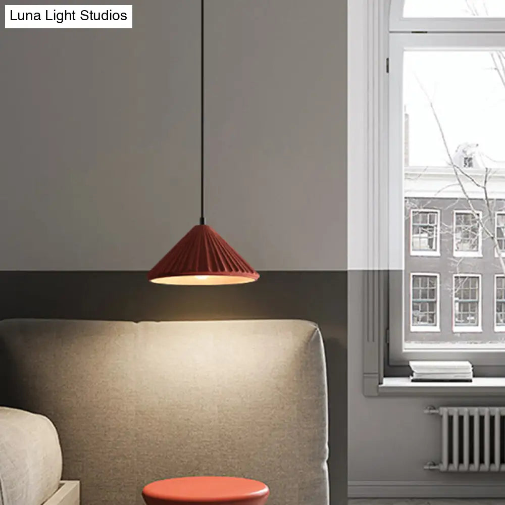 Ribbed Cement Conical Ceiling Light - Modern Hanging Lamp For Bedside Or Dining Room