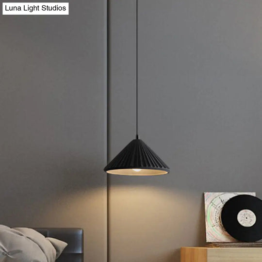 Modern Conical Ribbed Cement Ceiling Light For Bedside Or Dining Room