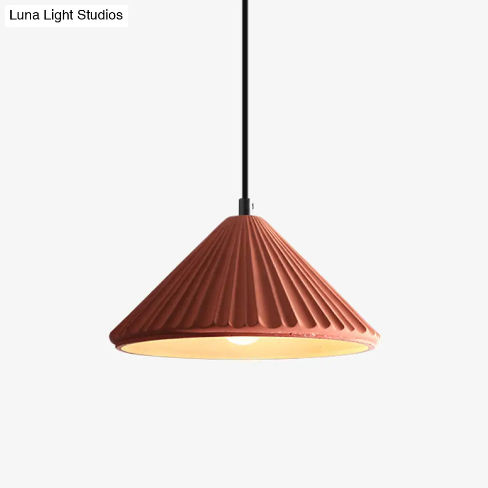 Ribbed Cement Conical Ceiling Light - Modern Hanging Lamp For Bedside Or Dining Room Orange