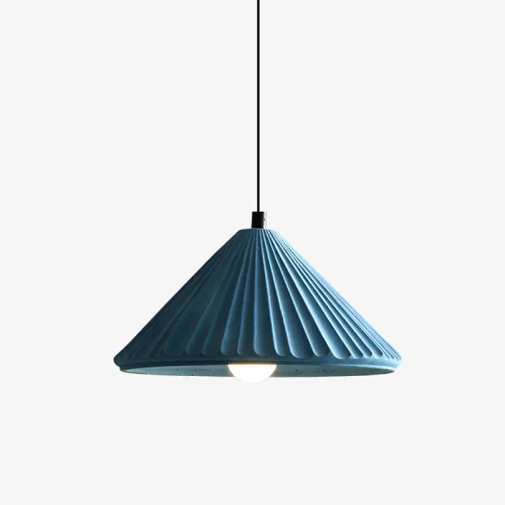 Modern Conical Ribbed Cement Ceiling Light For Bedside Or Dining Room Blue