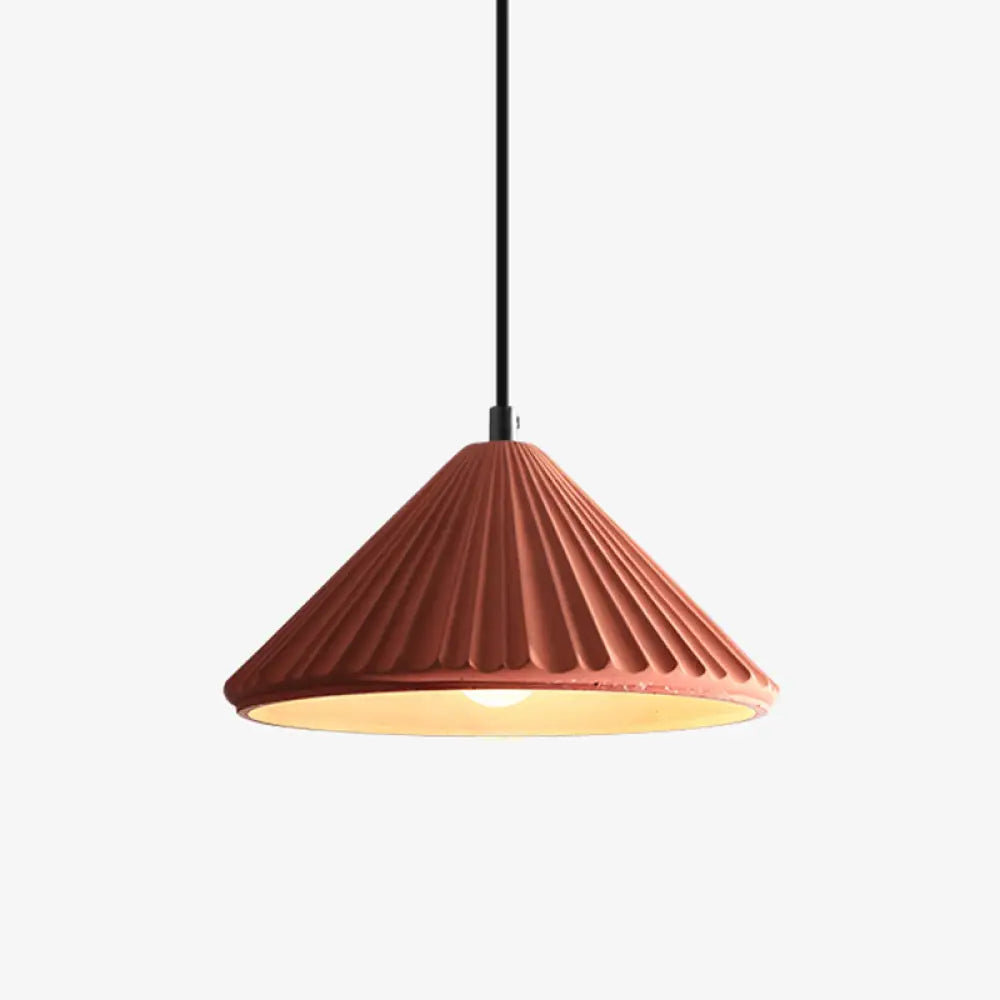 Modern Conical Ribbed Cement Ceiling Light For Bedside Or Dining Room Orange