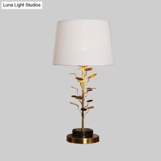 Modern Conical Table Lamp - White Fabric Shade With Gold Metal Base Ideal For Reading & Decor