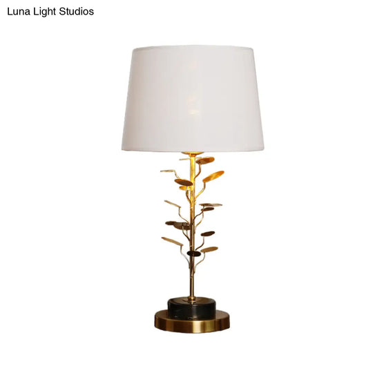 Modern Conical Table Lamp - White Fabric Shade With Gold Metal Base Ideal For Reading & Decor