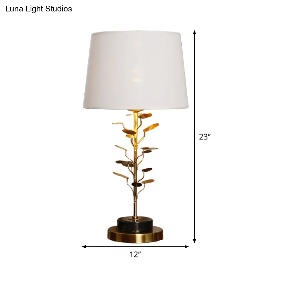 Modern Conical Table Lamp - White Fabric Shade With Gold Metal Base Ideal For Reading & Decor