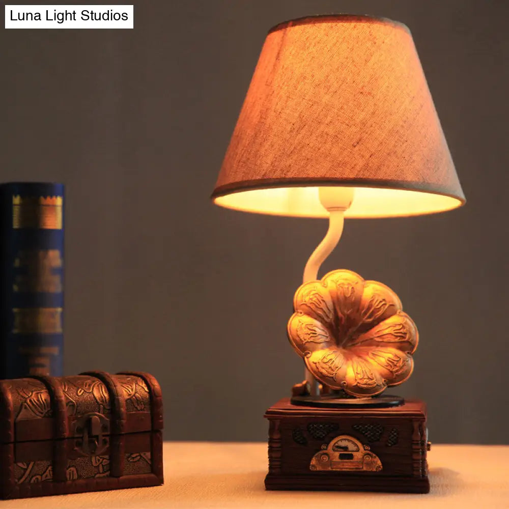 Modern Conical Table Lamp With Phonograph Base - Brown