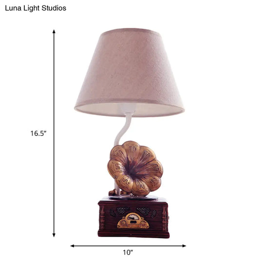 Modern Conical Table Lamp With Phonograph Base - Brown