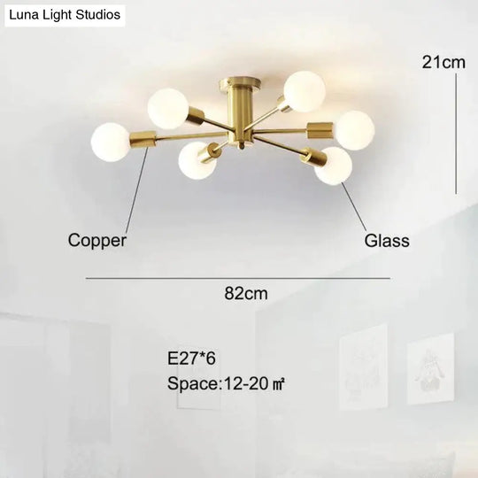 Modern Copper Ceiling Light Dining Brass Lamp Living Led Fixtures Kitchen Lustres Lights Nordic