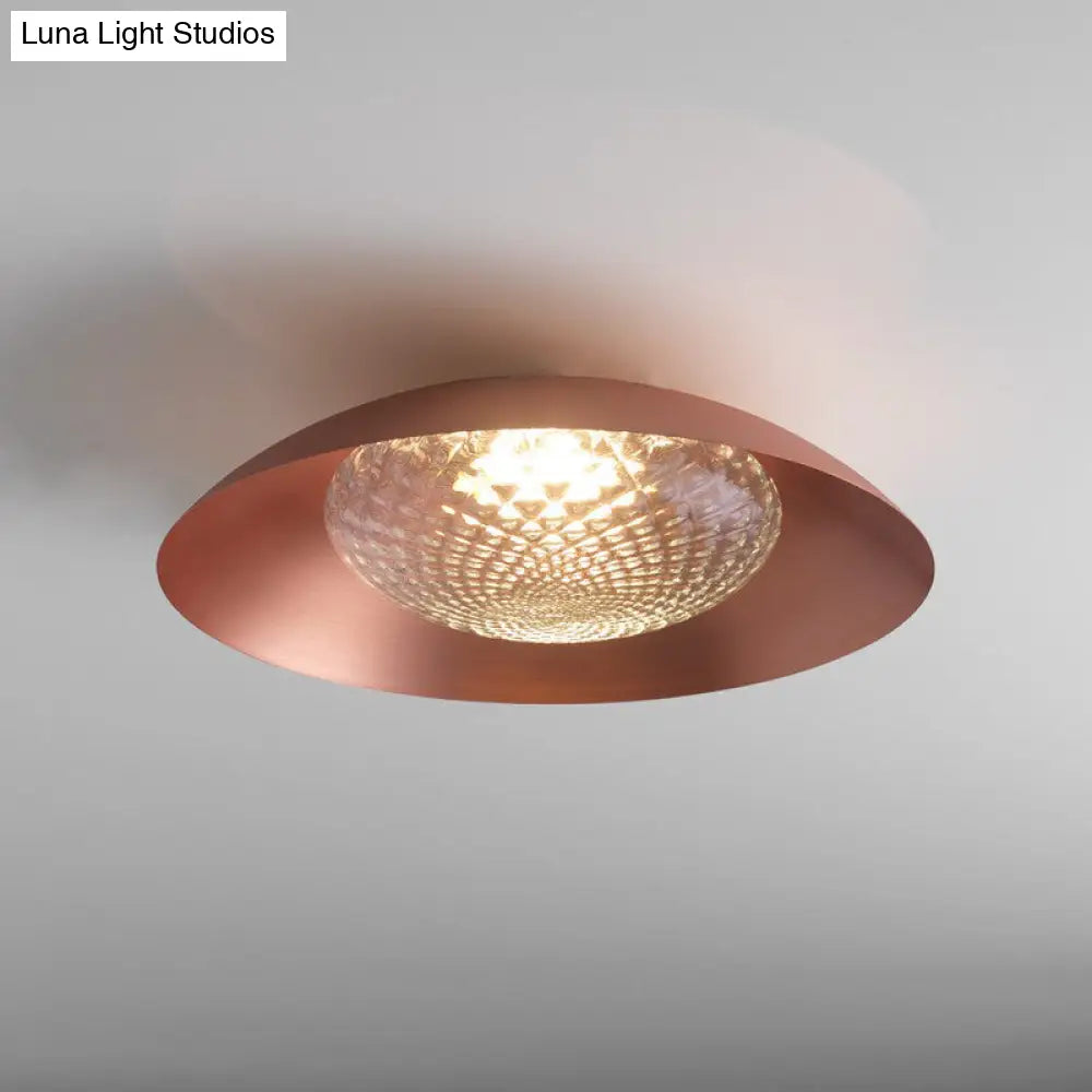 Modern Copper Flush Ceiling Light With Grid Glass Cover