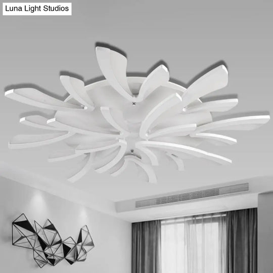 Modern Coral Semi Flush Mount Ceiling Light - 3/5/12-Head Acrylic Flushmount In Warm/White