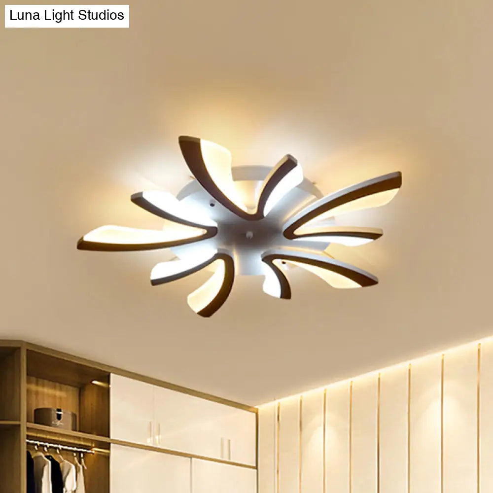 Modern Coral Semi Flush Mount Ceiling Light - 3/5/12-Head Acrylic Flushmount In Warm/White