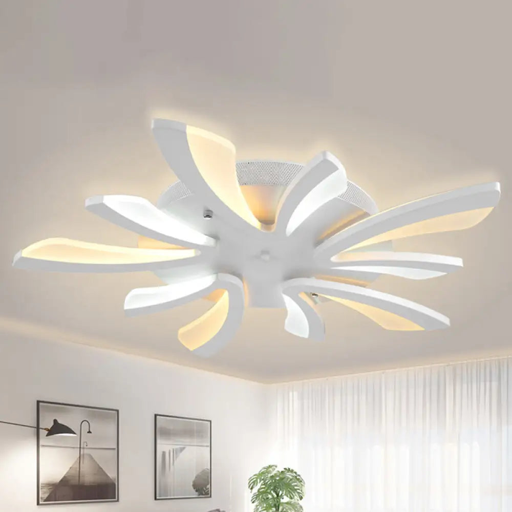 Modern Coral Semi Flush Mount Ceiling Light - 3/5/12-Head Acrylic Flushmount In Warm/White 5 / White