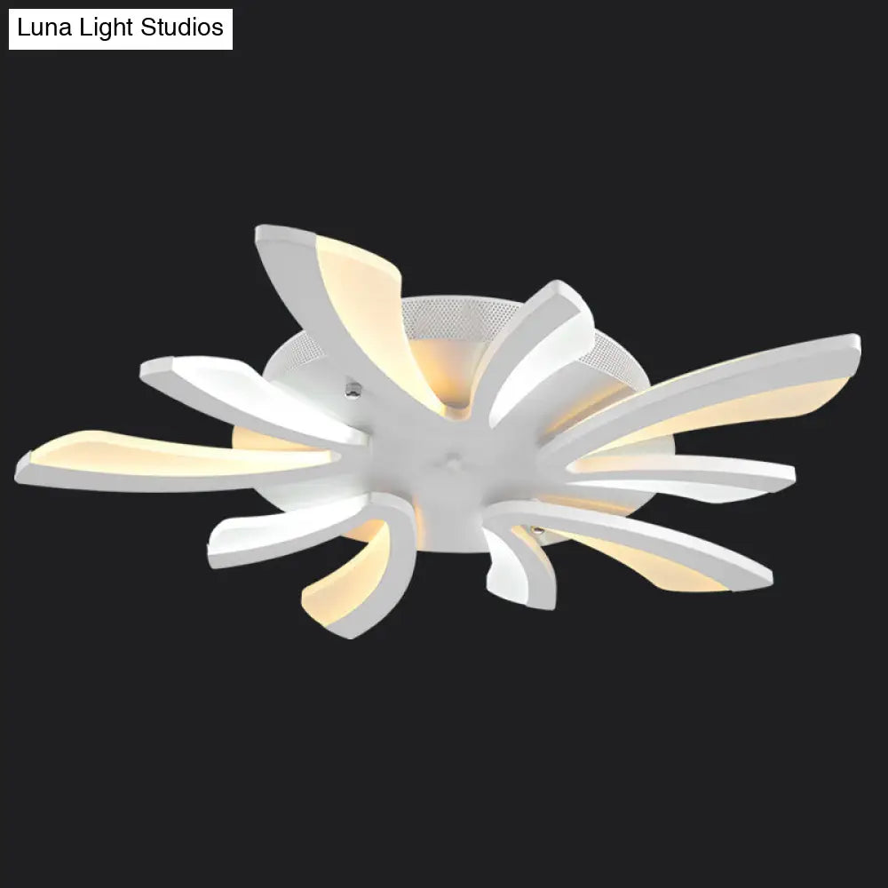 Modern Coral Semi Flush Mount Ceiling Light - 3/5/12-Head Acrylic Flushmount In Warm/White