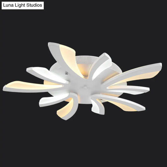 Modern Coral Semi Flush Mount Ceiling Light - 3/5/12-Head Acrylic Flushmount In Warm/White