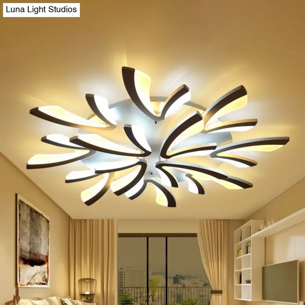 Modern Coral Semi Flush Mount Ceiling Light - 3/5/12-Head Acrylic Flushmount In Warm/White