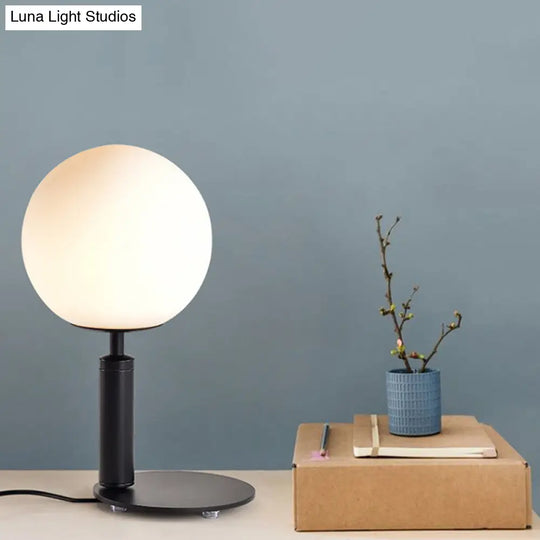 Modern Cream Glass Ball Night Table Lamp With 1-Bulb: Black/Grey/White Reading Book Light