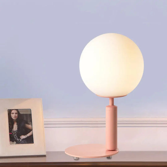 Modern Cream Glass Ball Night Table Lamp With 1-Bulb: Black/Grey/White Reading Book Light Pink