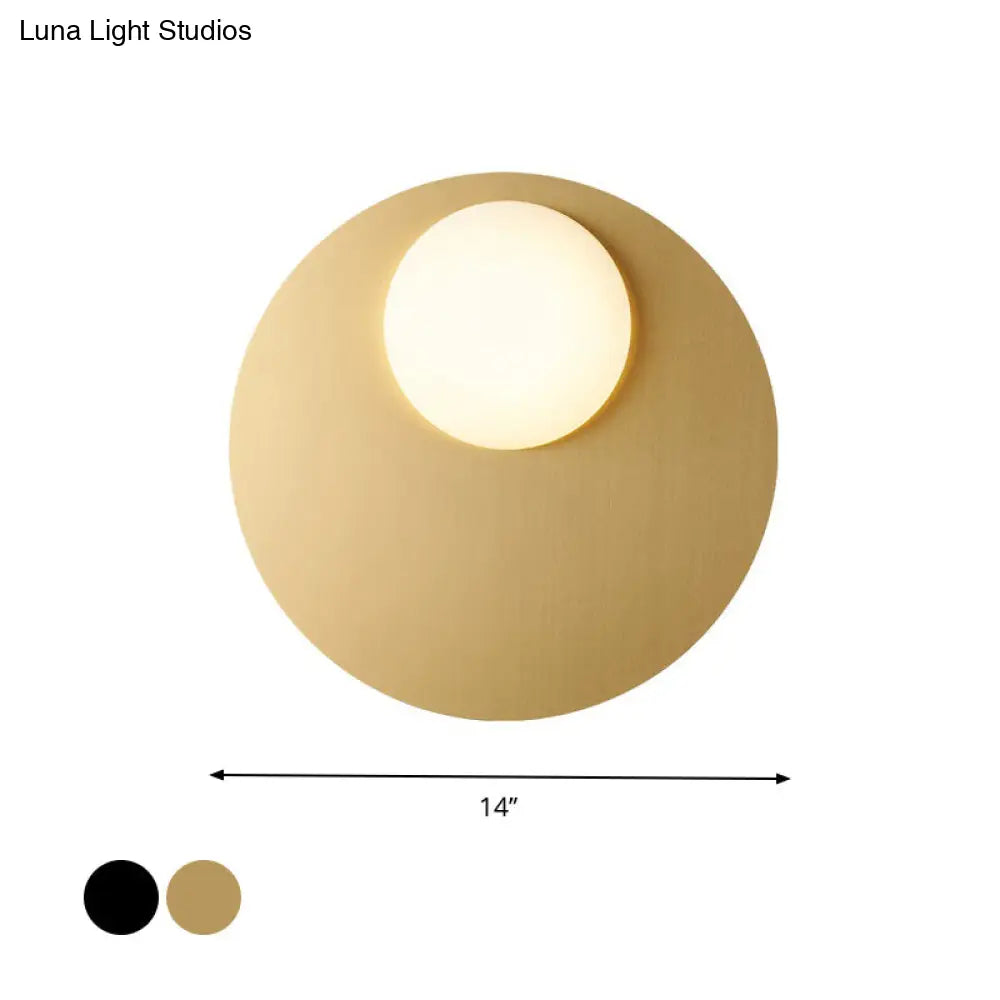 Modern Cream Glass Flush Mount Lamp: Designer 1-Light Ceiling Fixture With Black/Brass Disk Top