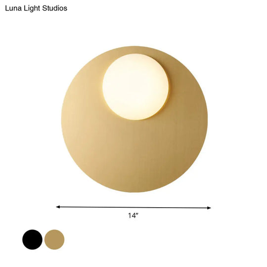 Modern Cream Glass Flush Mount Lamp: Designer 1-Light Ceiling Fixture With Black/Brass Disk Top