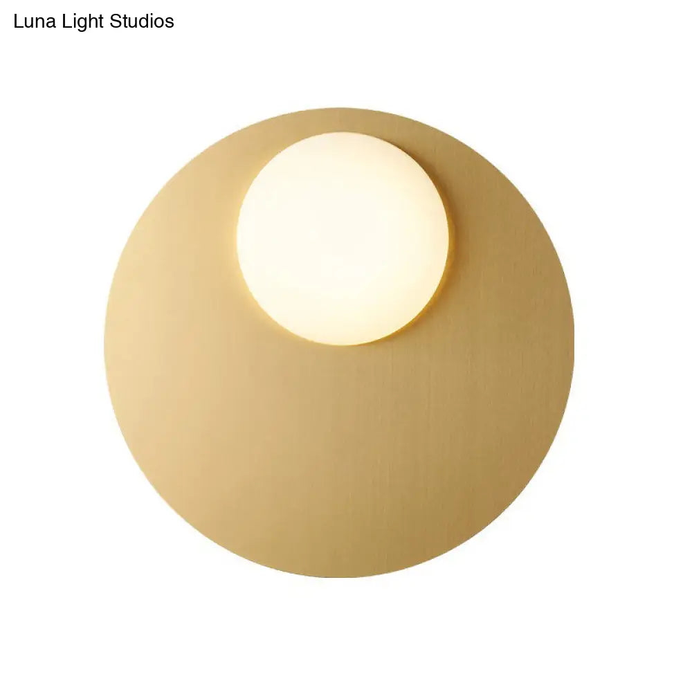 Modern Cream Glass Flush Mount Lamp: Designer 1-Light Ceiling Fixture With Black/Brass Disk Top