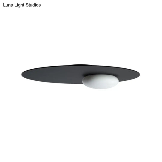 Modern Cream Glass Flush Mount Lamp: Designer 1 - Light Ceiling Fixture With Black/Brass Disk Top