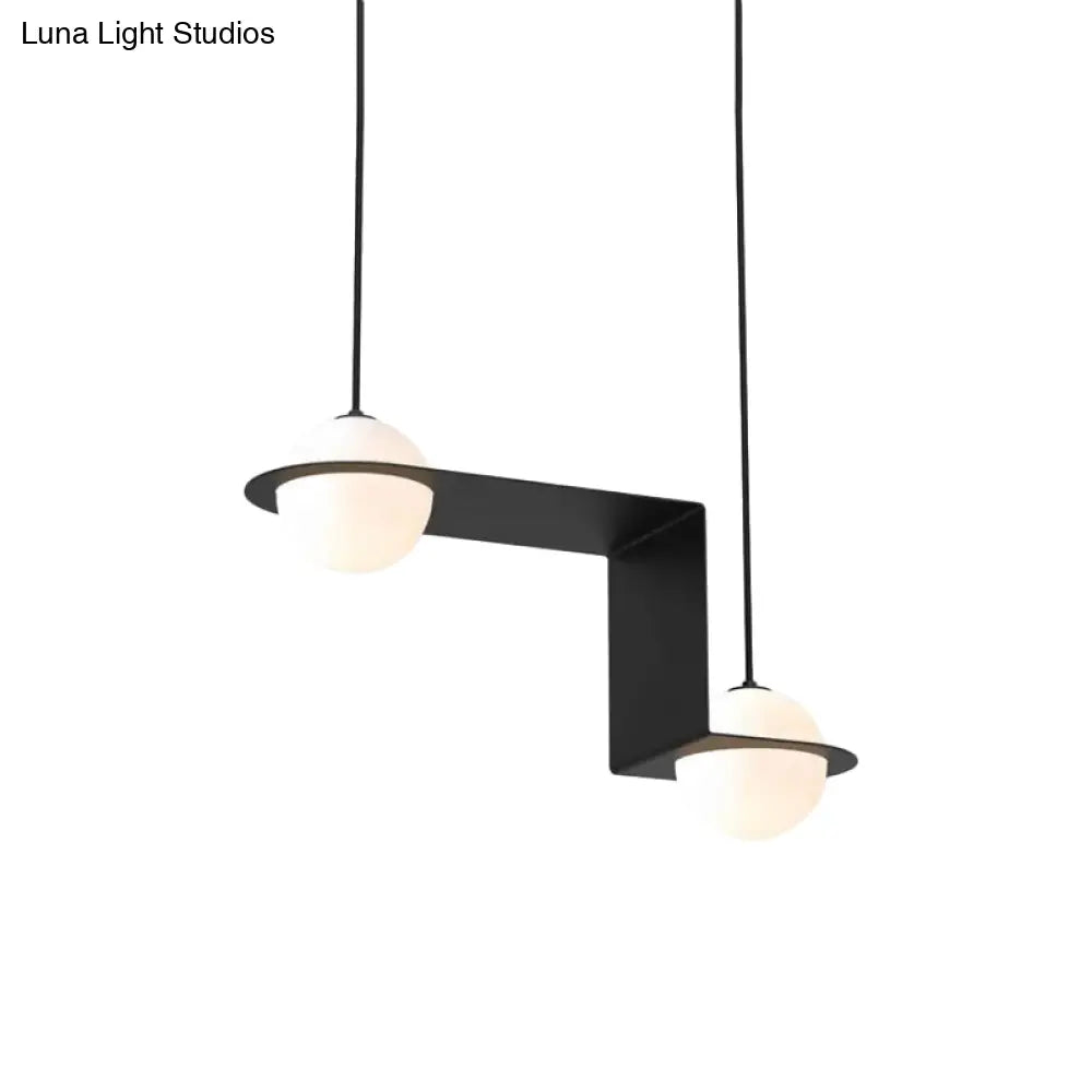 Modern Cream Glass Globe Pendant Light With 2 Heads And Z-Frame In Black - Warm/White For Dining