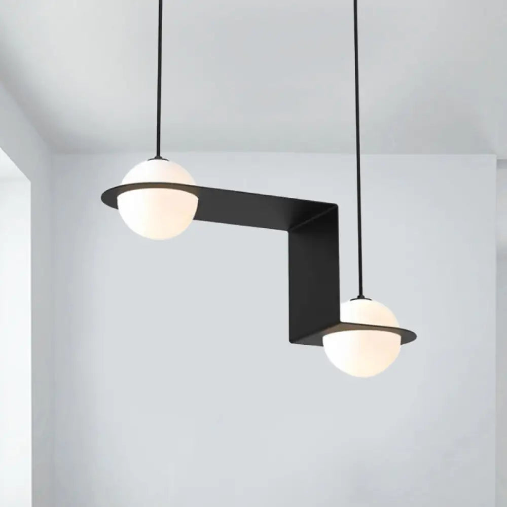 Modern Cream Glass Globe Pendant Light With Z-Frame - Black Finish 2 Heads Warm/White For Dining