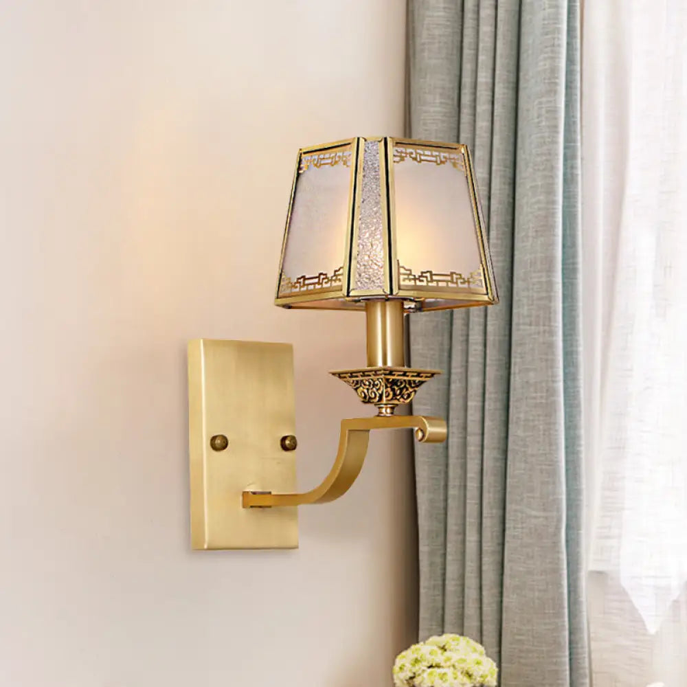 Modern Cream Glass Gold Wall Sconce - Trapezoidal 1/2-Light Colonial-Inspired Light Fixture For