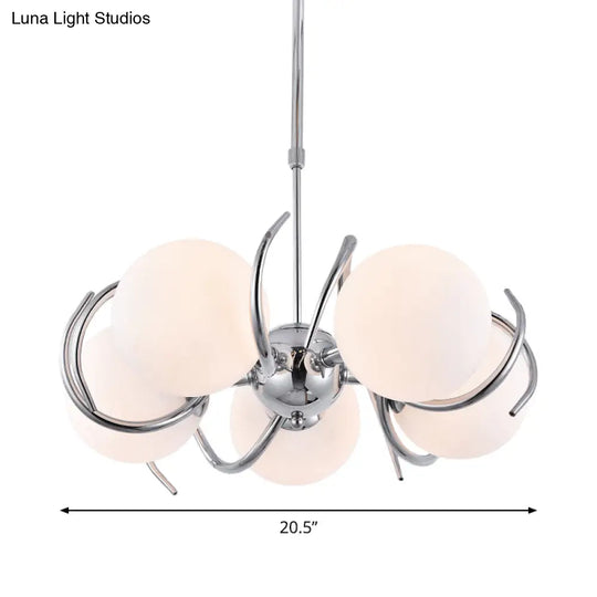 Modern Cream Glass Pendant Chandelier With Spherical Design - 5-Head Chrome Twisted Hanging Light